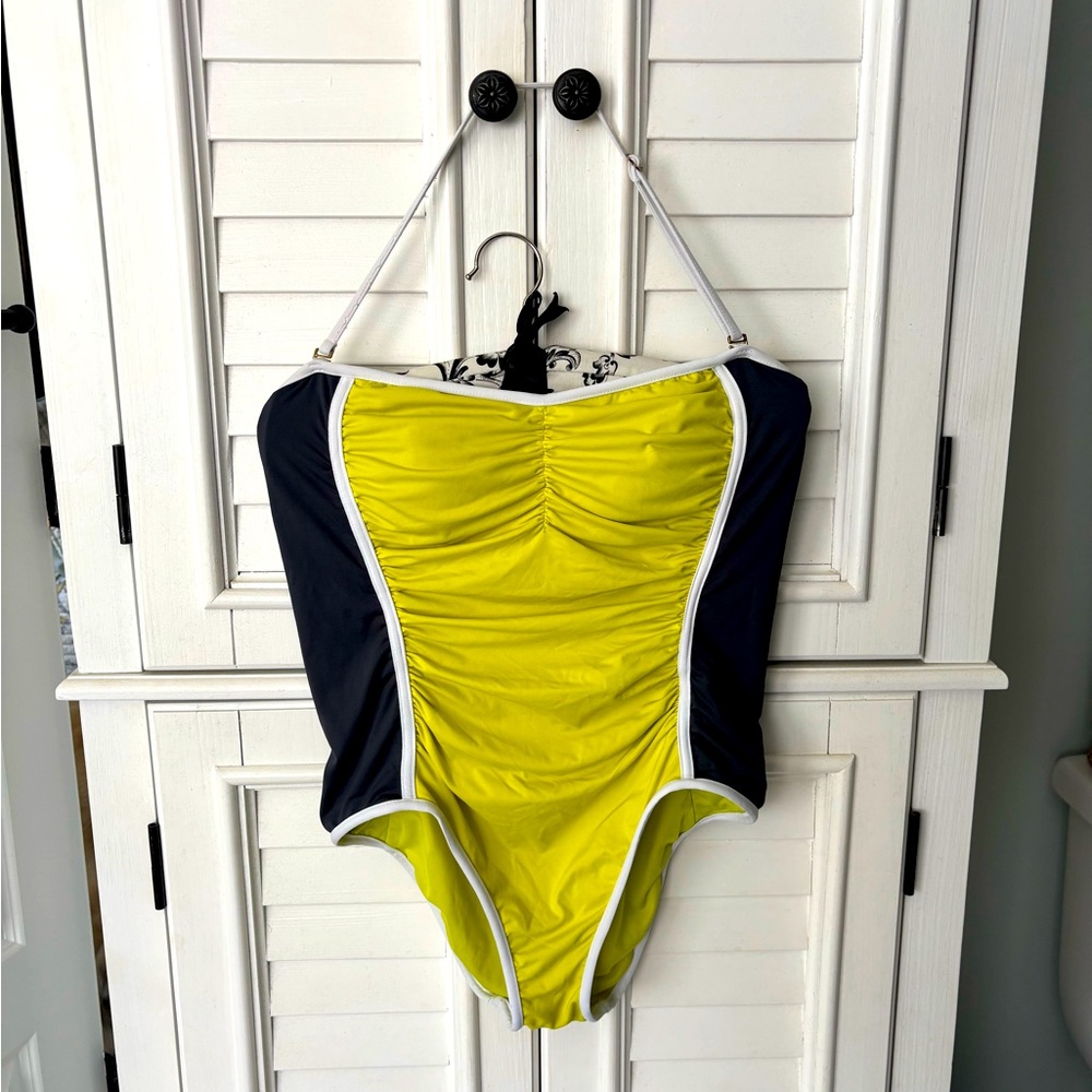 LOFT Yellow and Black One Piece Swimsuit with Sweetheart Neckline Size 8